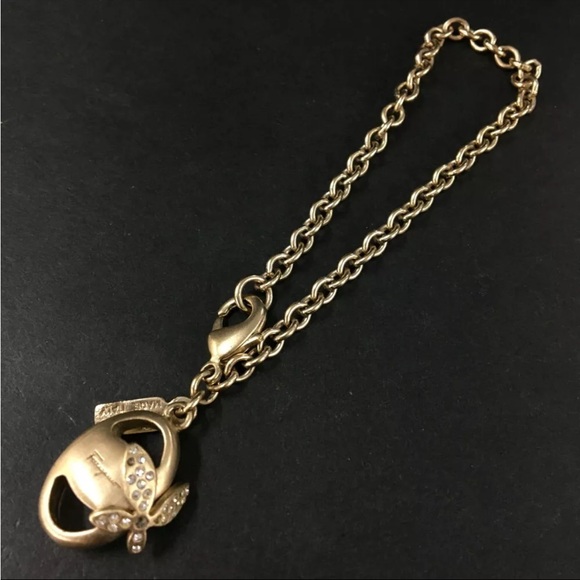 Salvatore Ferragamo Vara Butterfly Rhinestone Key Ring Bag Charm - Picture 2 of 6